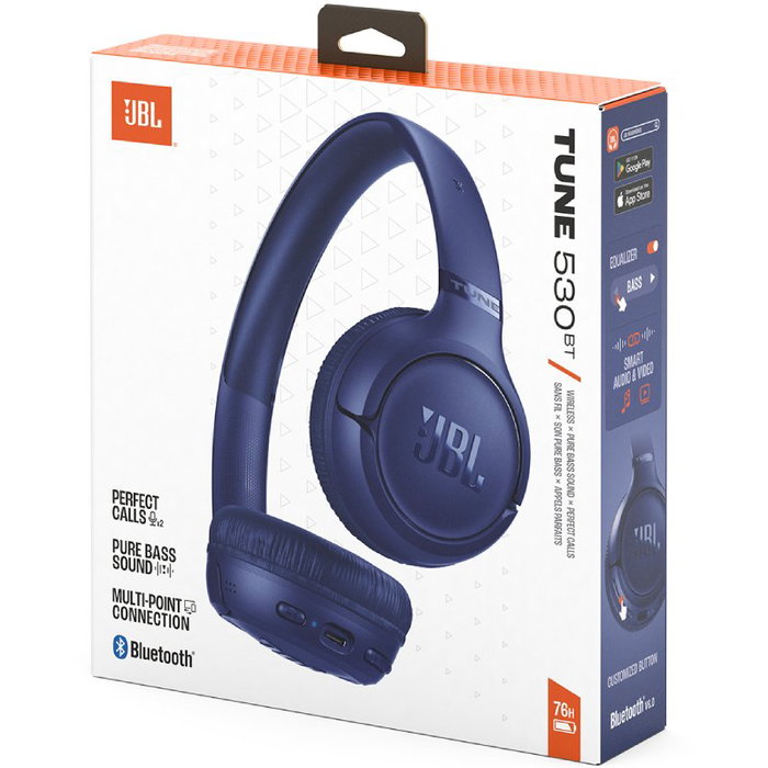 JBL Tune 530BT Auriculares Inalámbricos Bluetooth 6.0 con Micrófono, Sonido Pure Bass, Hasta 76h, Azul